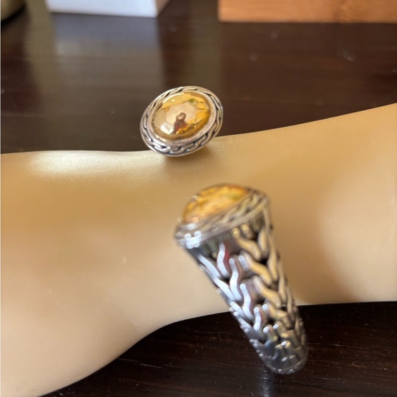 JOHN HARDY STERLING PALU SILVER W/ 24K GOLD DOME CUFF BRACELET - Picture 4 of 6